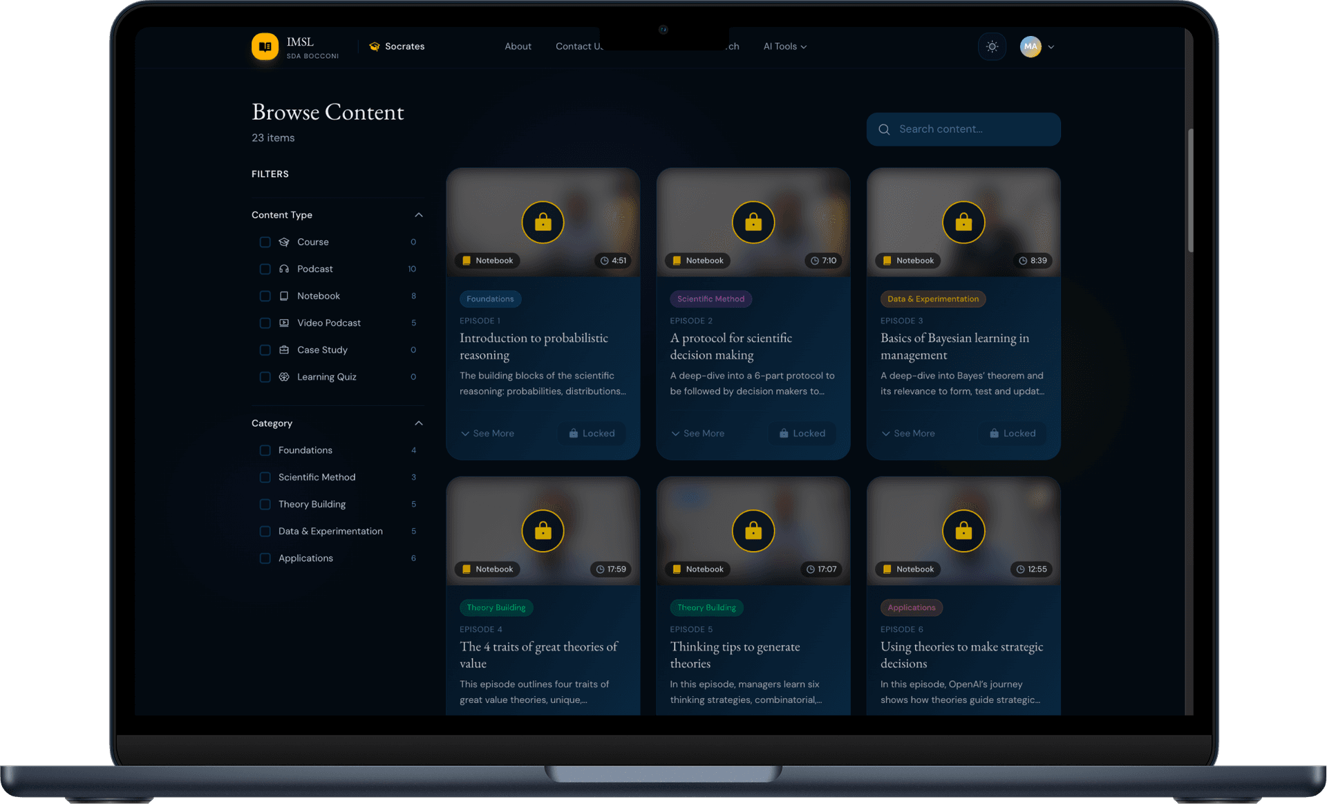 Socrates executive education platform — browse content